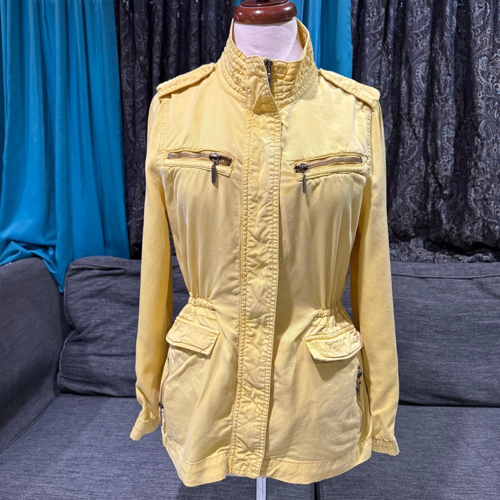 For The Republic Womens Yellow Lyocell Utilityβ Military Jacket S Cinched Waist